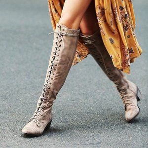 Free People Jeffrey Campbell Joe Lace up Boots Beige